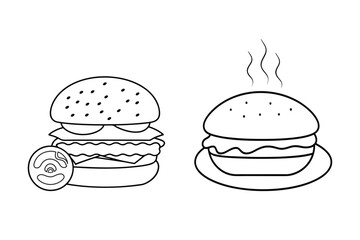 Burger Set Line Art Vector Illustration