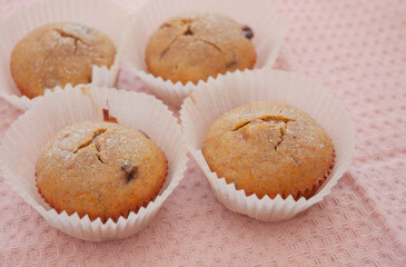 Muffins on a pink background. No people