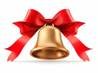 Flat Floating Christmas Bell with Bright Red Ribbon Isolated on White Background for Holiday Promotions and Festive Infographics