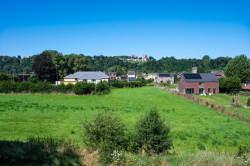 Detached country houses at the green Walloon countryside in Oupeye, Liège, Belgium