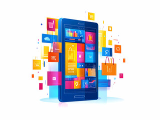 Flat Glossy Background Showcasing Cyber Monday Prices on Futuristic Shopping App Interface for Tech Products - Simple Vector Illustration