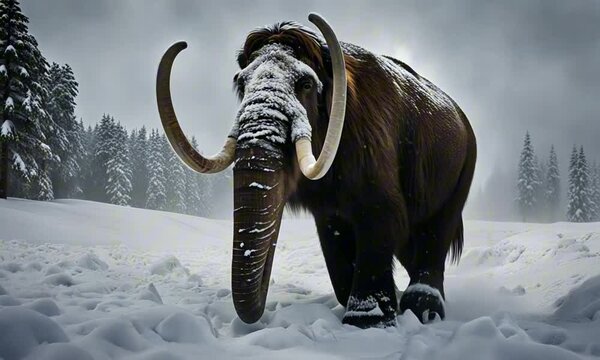 majestic wooly mammoth in a blizzard