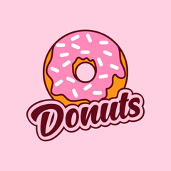 Donuts logo vector illustration template cute icon with strawberry sauce