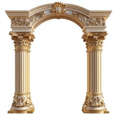 Naklejka premium Marble Roman Straight Arch Columns Isolated on White Background, Exemplifying Classical Architecture and Timeless Design