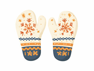 Cozy Flat Floating Winter Mittens with Snowflake Patterns - Ideal for Seasonal Fashion Promotions in Elegant Vector Illustration