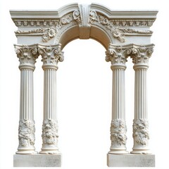 Naklejka premium Rubin Stone Roman Arch Columns Isolated on White Background, Showcasing Classical Architectural Elegance and Timeless Design