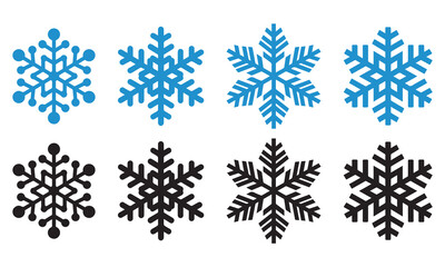 set of snowflakes isolated on white background