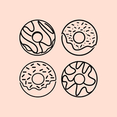 Donuts logo icon sets vector hand draw black and white simple design