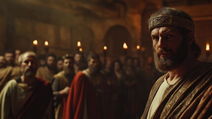 Naklejka premium solemnity of Jesus standing before Pontius Pilate, a roman governor