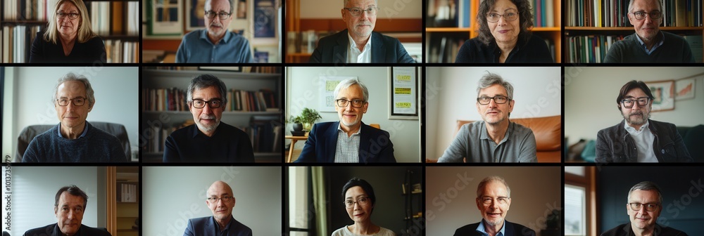 Poster a diverse group of professionals are engaged in an online conference call, sharing insights and expe