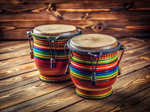 Colorful Bango Music Instrument on Wooden Surface with Traditional Design and Natural Textures