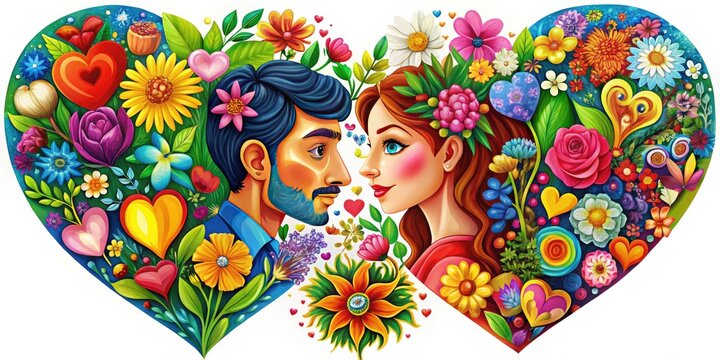 couple in love with floral hearts clip art preview