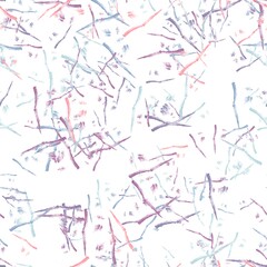 Abstract thin watercolor brush strokes. Japanese texture. Sweet pink, tropical blue, pastel purple and hit grey colors on the white background. Seamless hand drawn pattern