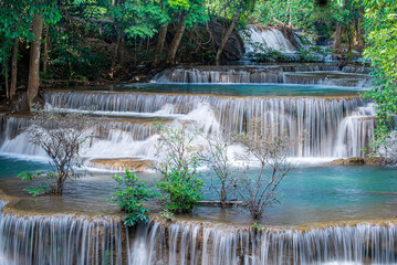Beauty in nature, amazing waterfall in tropical forest of national park, Thailand