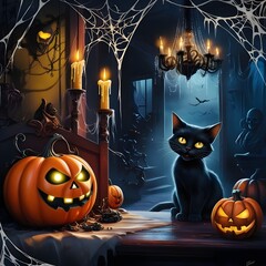 halloween background with pumpkin and bats