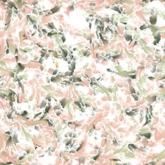 Multicolored abstract background, liquid brush strokes. Riffle green, peach orange, tea rose, greenish grey and white colors. Seamless hand drawn background.