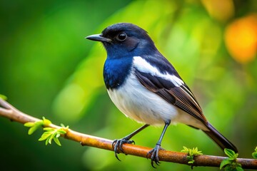 Naklejka premium Elegant Black and White Portrait of a Bird Perched Gracefully on a Branch in Natural Habitat