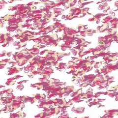 Multicolored random flying brush strokes. Veil or fish net imitation. Light plum, deep rose, desert sand, orangey yellow and military green colors on the white background. Seamless hand drawn pattern
