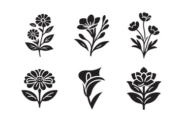 Flower Icon Set Silhouette Vector Illustration