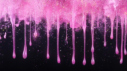 Hot pink glitter drip texture on black background