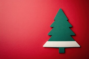 Fototapeta premium Christmas made with white paper on red background, Torn Paper Christmas Tree on red Background. Perfect for holiday-themed designs, Holiday card, banner design, Christmas festive.