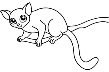 Vector Illustration of a Bush Baby Climbing a Tree Branch in a Lush Green Forest Scene
