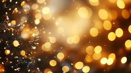 Colorful Bokeh Lights on gold Background. Party, Holiday, Festival.