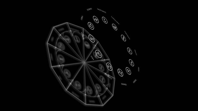 HD animation of wheel with zodiac signs. on transparent background for overlay
