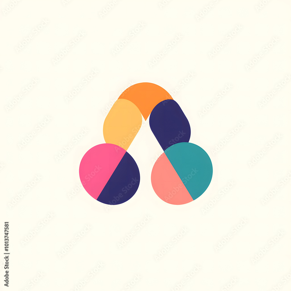 Fototapete the logo consists of a geometric style shape, with three connected circles on a solid background. th