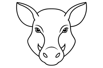 Close Up Vector Illustration of Warthog Head Featuring Intricate Outline Details
