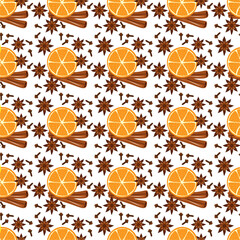 Seamless vector illustration print with ingredients for making mulled wine holiday autumn winter mood wallpaper Christmas background 