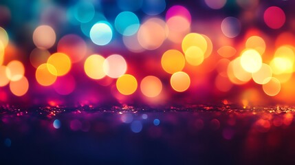 Colorful Bokeh Lights on Purple Background. Party, Holiday, Festival.	