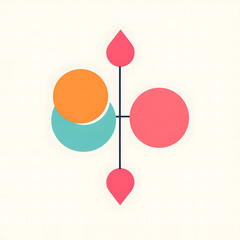 The logo consists of a geometric style shape, with three connected circles on a solid background. The color combination is colorful, creative, and design