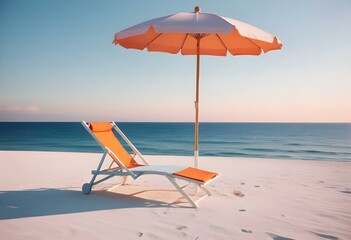 A white beach umbrella and lounge chair floating in a calm