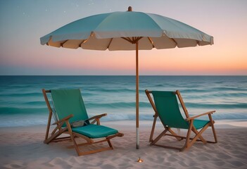 A white beach umbrella and lounge chair floating in a calm