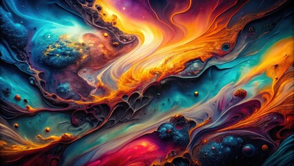 Fluid shapes and intricate textures converge in a dark abstract composition, creating an enigmatic ambiance that captivates and draws viewers into its alluring depths.