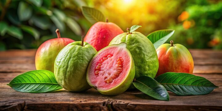 Fresh and Ripe Goyave Fruit with Vibrant Color and Texture Displayed on a Rustic Wooden Table