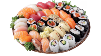 Delicious Assortment of Sushi Rolls and Sashimi Platter