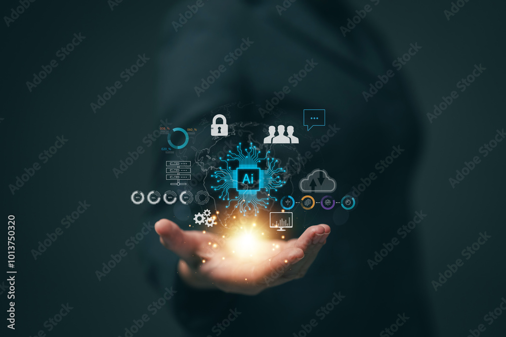 Poster chat with ai. artificial intelligence. the concept of accessing imagination by feeding commands to a