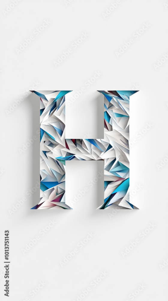 Poster A geometric letter H made of blue, white, and red triangles. It has a white background.