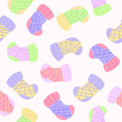 Seamless pattern with Christmas and Happy New Year celebration. Vector cute flat style. Hand drawn cars, tree, gifts