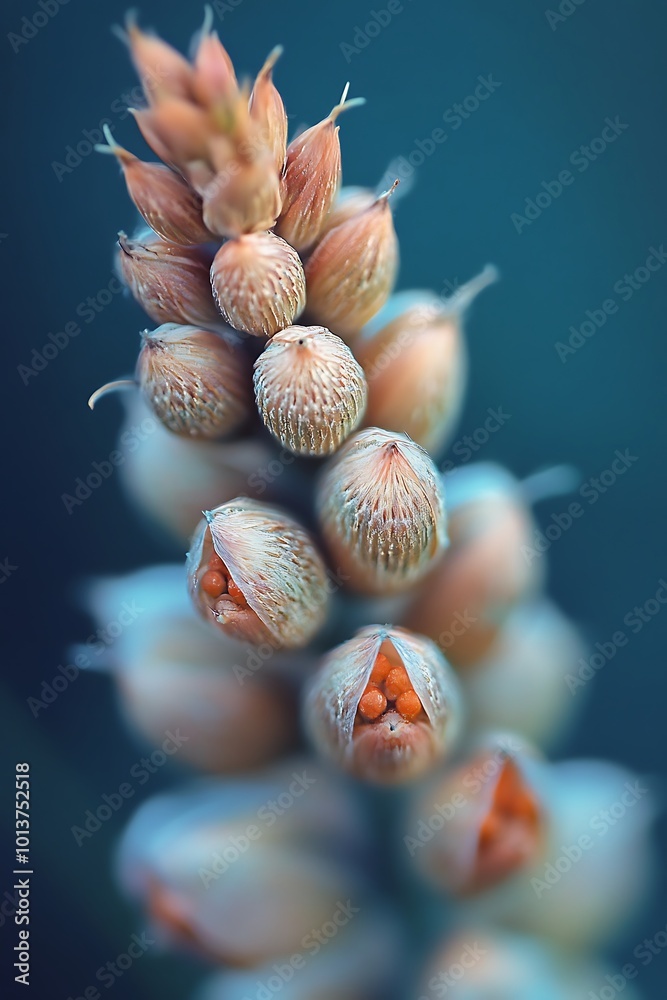 Poster Closeup of a beautiful flower bud with a blue background