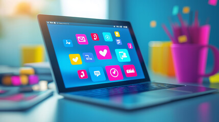 Social Media Apps Displayed on Laptop Screen in Modern Workspace