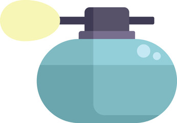 Minimalist illustration of a blue glass perfume bottle spraying scent, evoking a sense of fragrance and luxury