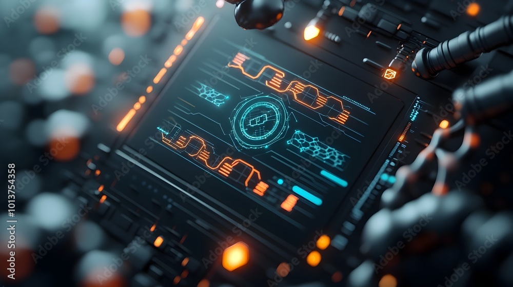 Poster sleek and visually striking 3d model showcasing the of blockchain technology and dna based data stor