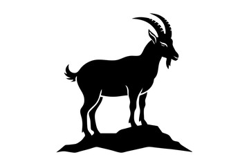 Mountain Goat Sturdy with Curved Horns and Standing Silhouette Vector Illustration