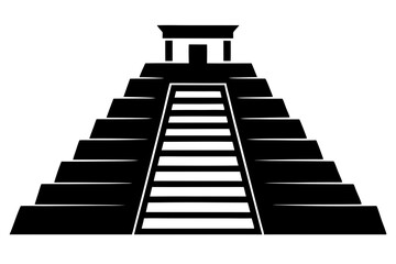 Mayan pyramid with stairs leading to the top | vector silhouette illustration on white background