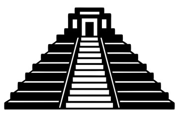 Mayan pyramid with stairs leading to the top | vector silhouette illustration on white background