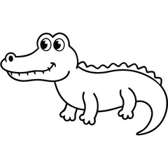 Cute Crocodile Line Art Icon.