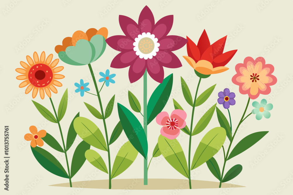 Wall mural Collection of spring colorful flower elements vector